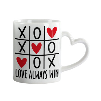 Love always win, Mug heart handle, ceramic, 330ml