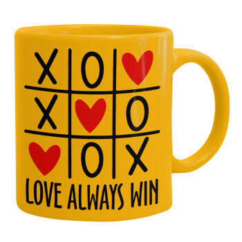 Love always win, Ceramic coffee mug yellow, 330ml (1pcs)