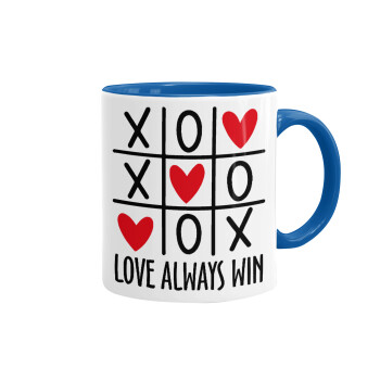 Love always win, Mug colored blue, ceramic, 330ml