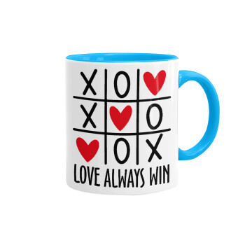 Love always win, Mug colored light blue, ceramic, 330ml