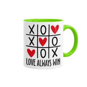 Love always win, Mug colored light green, ceramic, 330ml
