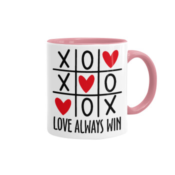 Love always win, Mug colored pink, ceramic, 330ml