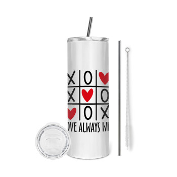 Love always win, Eco friendly stainless steel tumbler 600ml, with metal straw & cleaning brush