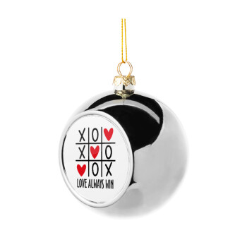 Love always win, Χριστουγεννιάτικη μπάλα δένδρου Ασημένια 8cm