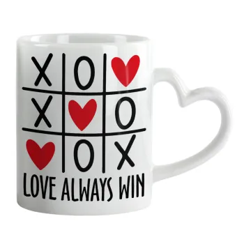 Love always win, Mug heart handle, ceramic, 330ml