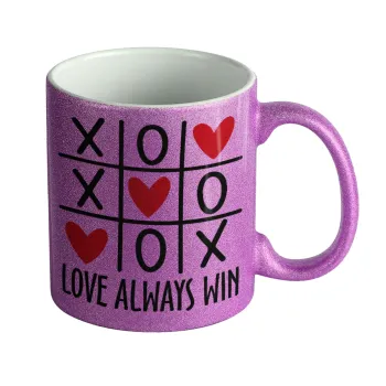 Love always win, Κούπα Μωβ Glitter που γυαλίζει, κεραμική, 330ml