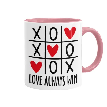 Love always win, Mug colored pink, ceramic, 330ml