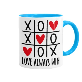 Love always win, Κούπα χρωματιστή γαλάζια, κεραμική, 330ml