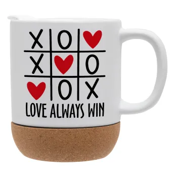Love always win, Κούπα, κεραμική με βάση φελού και καπάκι (ΜΑΤ), 330ml