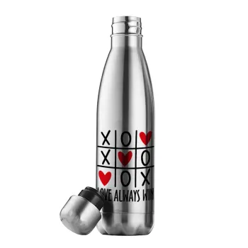 Love always win, Μεταλλικό παγούρι θερμός Inox (Stainless steel), διπλού τοιχώματος, 500ml