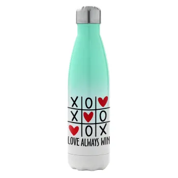Love always win, Μεταλλικό παγούρι θερμός Πράσινο/Λευκό (Stainless steel), διπλού τοιχώματος, 500ml
