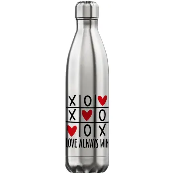 Love always win, Μεταλλικό παγούρι θερμός Inox (Stainless steel), διπλού τοιχώματος, 750ml
