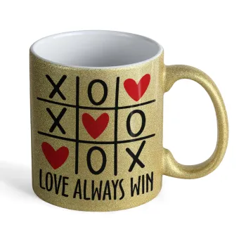 Love always win, Κούπα Χρυσή Glitter που γυαλίζει, κεραμική, 330ml