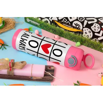 Love always win, Πασχαλινή Λαμπάδα με Παιδικό παγούρι θερμό, ανοξείδωτο, με καλαμάκι ασφαλείας, ΡΟΖ (500ml)