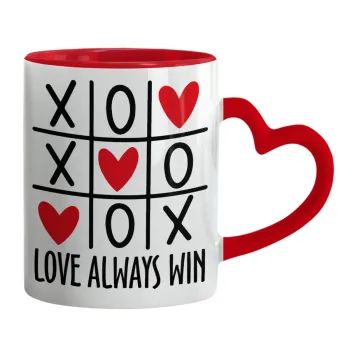 Love always win, Κούπα καρδιά χερούλι κόκκινη, κεραμική, 330ml