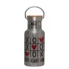 Stainless steel metallic thermos flask, silver with a bamboo lid, double-walled, 350ml.