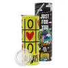 Neon Yellow Travel Tumbler θερμό, μεταλλικό καλαμάκι(Ανωξείδωτο 304 Food grade, BPA free, 600ml)