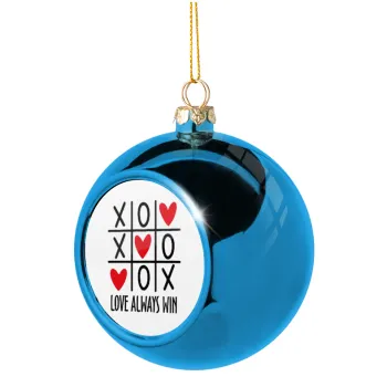 Love always win, Blue Christmas tree ball ornament 8cm