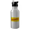 Water bottle Silver with straw, stainless steel 600ml