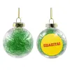 Transparent Christmas tree ball ornament with green filling 8cm