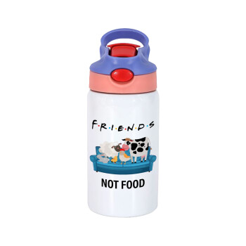 friends, not food, Children's hot water bottle, stainless steel, with safety straw, pink/purple (350ml)