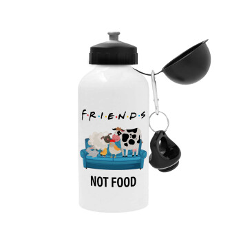 friends, not food, Μεταλλικό παγούρι ποδηλάτου, Λευκό, αλουμινίου 500ml