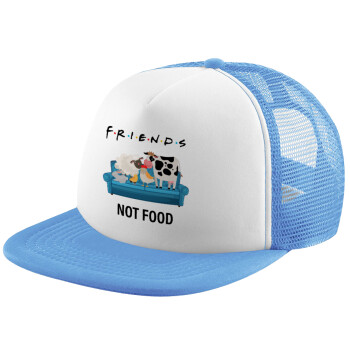 friends, not food, Καπέλο Soft Trucker με Δίχτυ Γαλάζιο/Λευκό