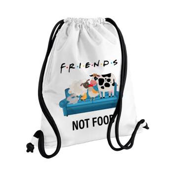 friends, not food, Backpack pouch GYMBAG white, with pocket (40x48cm) & thick cords