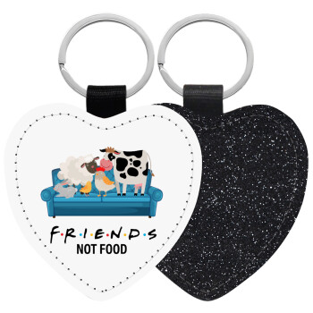 friends, not food, Μπρελόκ PU δερμάτινο glitter καρδιά ΜΑΥΡΟ