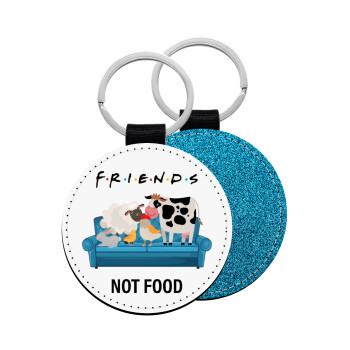 friends, not food, Μπρελόκ Δερματίνη, στρογγυλό ΜΠΛΕ (5cm)