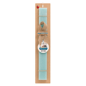 friends, not food, Easter Set, wooden keychain & aromatic flat Easter candle (30cm) (TURQUOISE)