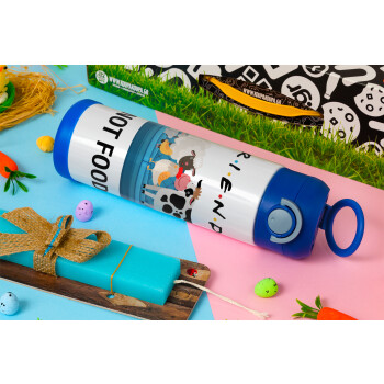 friends, not food, Πασχαλινή Λαμπάδα με Παιδικό παγούρι θερμό, ανοξείδωτο, με καλαμάκι ασφαλείας, ΜΠΛΕ (500ml)