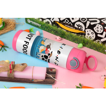 friends, not food, Πασχαλινή Λαμπάδα με Παιδικό παγούρι θερμό, ανοξείδωτο, με καλαμάκι ασφαλείας, ΡΟΖ (500ml)