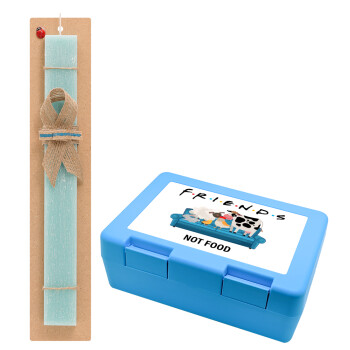 friends, not food, Πασχαλινή Λαμπάδα με παιδικό δοχείο κολατσιού ΓΑΛΑΖΙΟ & κερί αρωματικό πλακέ (30cm) (ΤΙΡΚΟΥΑΖ)