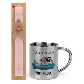 friends, not food, Πασχαλινό Σετ, μεταλλική κούπα θερμό (300ml) & πασχαλινή λαμπάδα αρωματική πλακέ (30cm) (ΡΟΖ)