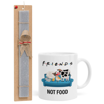 friends, not food, Πασχαλινή Λαμπάδα με Κούπα κεραμική (330ml) & κερί αρωματικό πλακέ (30cm) (ΓΚΡΙ)