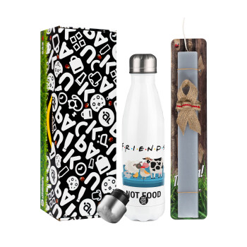 friends, not food, Easter candle, metallic white thermos bottle (500ml) & aromatic flat candle (30cm) (GRAY)