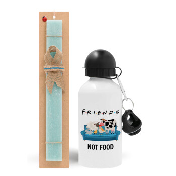 friends, not food, Easter Set, metallic aluminum water bottle (500ml) & scented flat candle (30cm) (TURQUOISE)