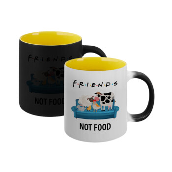friends, not food, Κούπα Μαγική εσωτερικό κίτρινη, κεραμική 330ml που αλλάζει χρώμα με το ζεστό ρόφημα (1 τεμάχιο)