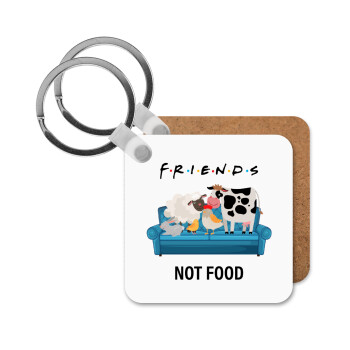 friends, not food, Μπρελόκ Ξύλινο τετράγωνο MDF 5cm (3mm πάχος)