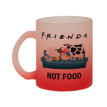 friends, not food, Κούπα γυάλινη δίχρωμη με βάση το κόκκινο ματ, 330ml
