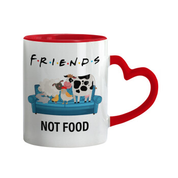 friends, not food, Mug heart red handle, ceramic, 330ml