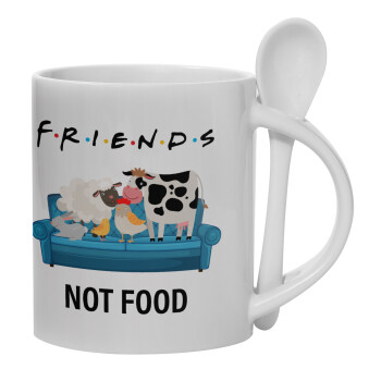 friends, not food, Ceramic coffee mug with Spoon, 330ml (1pcs)