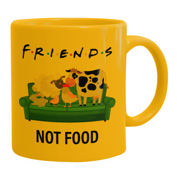 friends, not food, Ceramic coffee mug yellow, 330ml (1pcs)