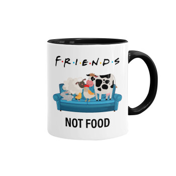 friends, not food, Κούπα χρωματιστή μαύρη, κεραμική, 330ml