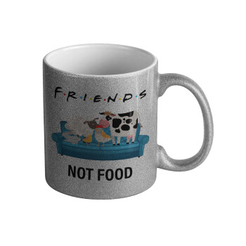 friends, not food, Κούπα Ασημένια Glitter που γυαλίζει, κεραμική, 330ml