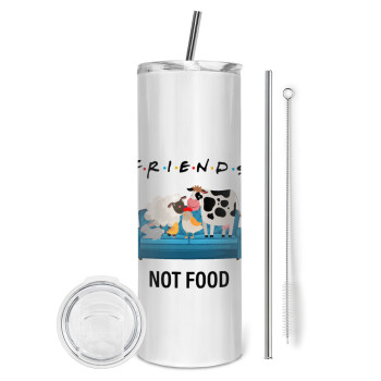 friends, not food, Eco friendly stainless steel tumbler 600ml, with metal straw & cleaning brush
