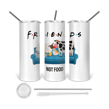 friends, not food, 360 Eco friendly ποτήρι θερμό (tumbler) από ανοξείδωτο ατσάλι 600ml, με μεταλλικό καλαμάκι & βούρτσα καθαρισμού