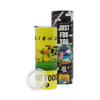 friends, not food, Neon Yellow Travel Tumbler, with metal straw (Stainless steel 304 Food grade, BPA free, 600ml)
