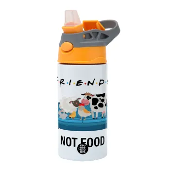 friends, not food, Παιδικό παγούρι θερμό, ανοξείδωτο, με καλαμάκι ασφαλείας, Πορτοκαλί/Γκρι (360ml) BPA-FREE